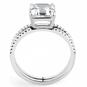 DA065 - High polished (no plating) Stainless Steel Ring with Cubic  in Clear