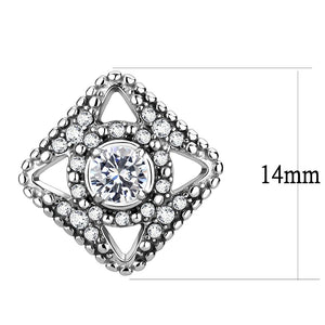 DA072 - High polished (no plating) Stainless Steel Earrings with AAA Grade CZ  in Clear