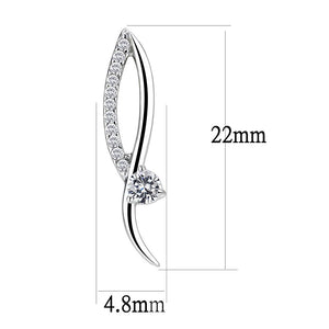 DA080 - High polished (no plating) Stainless Steel Earrings with AAA Grade CZ  in Clear