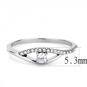 DA108 - High polished (no plating) Stainless Steel Ring with AAA Grade CZ  in Clear