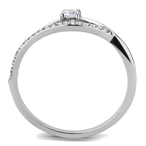 DA108 - High polished (no plating) Stainless Steel Ring with AAA Grade CZ  in Clear