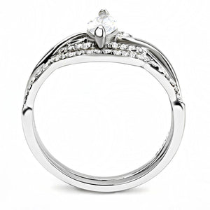 DA133 - High polished (no plating) Stainless Steel Ring with AAA Grade CZ  in Clear