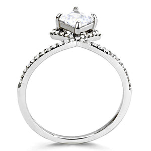 DA136 - High polished (no plating) Stainless Steel Ring with AAA Grade CZ  in Clear