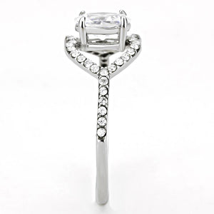 DA137 - High polished (no plating) Stainless Steel Ring with AAA Grade CZ  in Clear