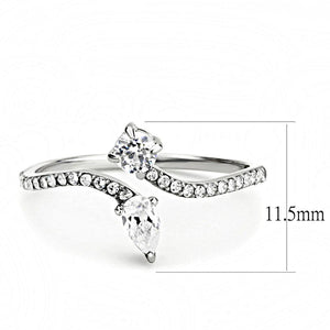 DA138 - High polished (no plating) Stainless Steel Ring with AAA Grade CZ  in Clear