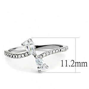 DA139 - High polished (no plating) Stainless Steel Ring with AAA Grade CZ  in Clear