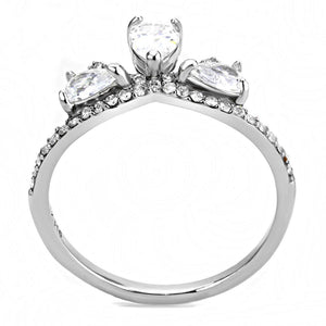 DA140 - High polished (no plating) Stainless Steel Ring with AAA Grade CZ  in Clear