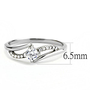 DA144 - High polished (no plating) Stainless Steel Ring with AAA Grade CZ  in Clear