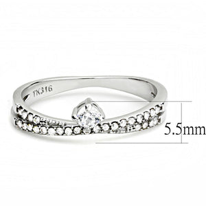 DA153 - High polished (no plating) Stainless Steel Ring with AAA Grade CZ  in Clear