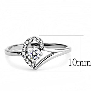 DA165 - High polished (no plating) Stainless Steel Ring with AAA Grade CZ  in Clear