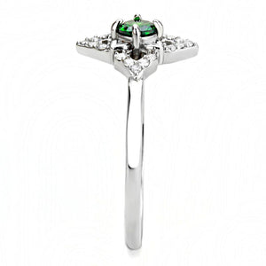 DA168 - High polished (no plating) Stainless Steel Ring with AAA Grade CZ  in Emerald