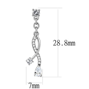 DA190 - High polished (no plating) Stainless Steel Earrings with AAA Grade CZ  in Clear