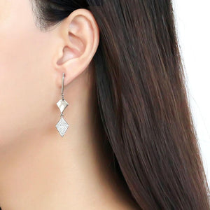 DA194 - High polished (no plating) Stainless Steel Earrings with AAA Grade CZ  in Clear