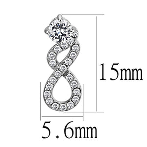 DA203 - High polished (no plating) Stainless Steel Earrings with AAA Grade CZ  in Clear