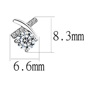 DA205 - High polished (no plating) Stainless Steel Earrings with AAA Grade CZ  in Clear