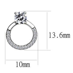 DA208 - High polished (no plating) Stainless Steel Earrings with AAA Grade CZ  in Clear