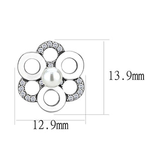 DA214 - High polished (no plating) Stainless Steel Earrings with Synthetic Pearl in White