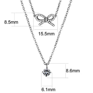 DA230 - High polished (no plating) Stainless Steel Necklace with AAA Grade CZ  in Clear