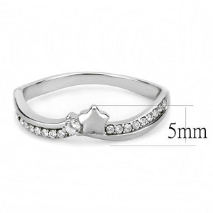 DA236 - High polished (no plating) Stainless Steel Ring with AAA Grade CZ  in Clear