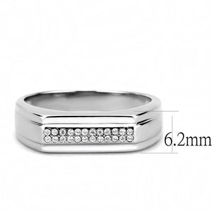 DA251 - High polished (no plating) Stainless Steel Ring with AAA Grade CZ  in Clear
