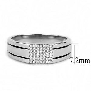 DA253 - High polished (no plating) Stainless Steel Ring with AAA Grade CZ  in Clear