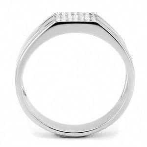 DA253 - High polished (no plating) Stainless Steel Ring with AAA Grade CZ  in Clear