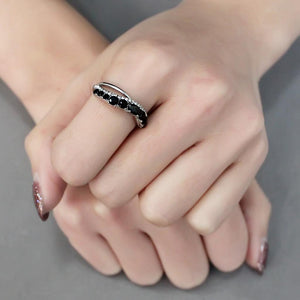 DA269 - High polished (no plating) Stainless Steel Ring with AAA Grade CZ  in Black Diamond