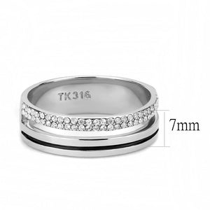 DA275 - High polished (no plating) Stainless Steel Ring with AAA Grade CZ  in Clear