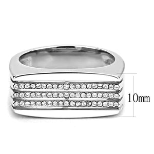 DA279 - High polished (no plating) Stainless Steel Ring with AAA Grade CZ  in Clear
