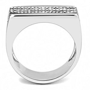 DA279 - High polished (no plating) Stainless Steel Ring with AAA Grade CZ  in Clear