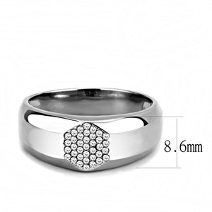 DA281 - High polished (no plating) Stainless Steel Ring with AAA Grade CZ  in Clear