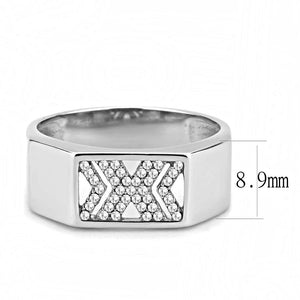 DA285 - High polished (no plating) Stainless Steel Ring with AAA Grade CZ  in Clear