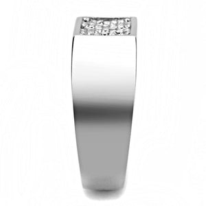 DA285 - High polished (no plating) Stainless Steel Ring with AAA Grade CZ  in Clear