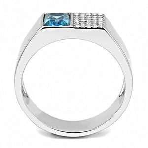 DA287 - High polished (no plating) Stainless Steel Ring with Synthetic  in Sea Blue