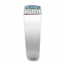 Load image into Gallery viewer, DA287 - High polished (no plating) Stainless Steel Ring with Synthetic  in Sea Blue