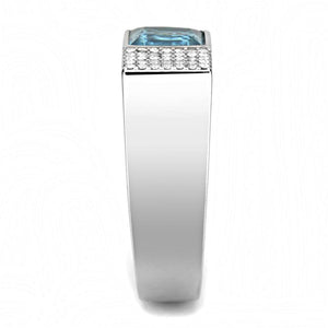 DA287 - High polished (no plating) Stainless Steel Ring with Synthetic  in Sea Blue