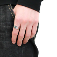 Load image into Gallery viewer, DA287 - High polished (no plating) Stainless Steel Ring with Synthetic  in Sea Blue