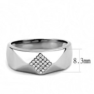 DA288 - High polished (no plating) Stainless Steel Ring with AAA Grade CZ  in Clear