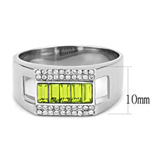 Load image into Gallery viewer, DA289 - High polished (no plating) Stainless Steel Ring with Top Grade Crystal  in Olivine color