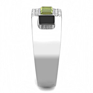 DA289 - High polished (no plating) Stainless Steel Ring with Top Grade Crystal  in Olivine color