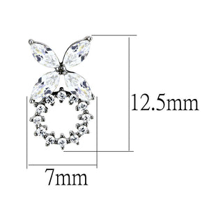 DA296 - High polished (no plating) Stainless Steel Earrings with AAA Grade CZ  in Clear