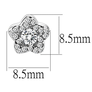 DA297 - High polished (no plating) Stainless Steel Earrings with AAA Grade CZ  in Clear