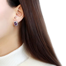 Load image into Gallery viewer, DA298 - High polished (no plating) Stainless Steel Earrings with AAA Grade CZ  in Amethyst