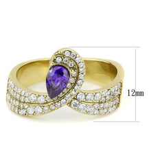 Load image into Gallery viewer, DA304 - IP Gold(Ion Plating) Stainless Steel Ring with AAA Grade CZ  in Tanzanite