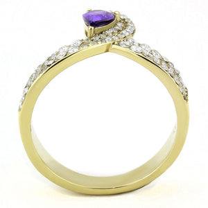 DA304 - IP Gold(Ion Plating) Stainless Steel Ring with AAA Grade CZ  in Tanzanite