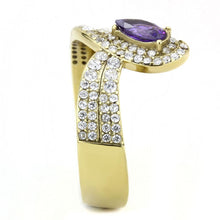 Load image into Gallery viewer, DA304 - IP Gold(Ion Plating) Stainless Steel Ring with AAA Grade CZ  in Tanzanite