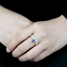 Load image into Gallery viewer, DA304 - IP Gold(Ion Plating) Stainless Steel Ring with AAA Grade CZ  in Tanzanite