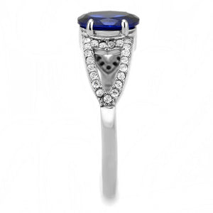 DA306 - No Plating Stainless Steel Ring with Synthetic Spinel in London Blue