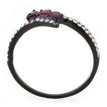 Load image into Gallery viewer, DA324 - IP Black(Ion Plating) Stainless Steel Ring with AAA Grade CZ  in Fuchsia