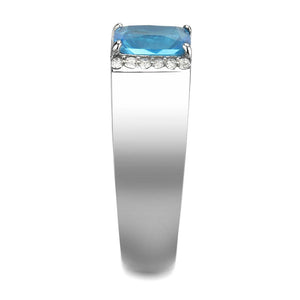 DA344 - No Plating Stainless Steel Ring with Synthetic Synthetic Glass in Sea Blue
